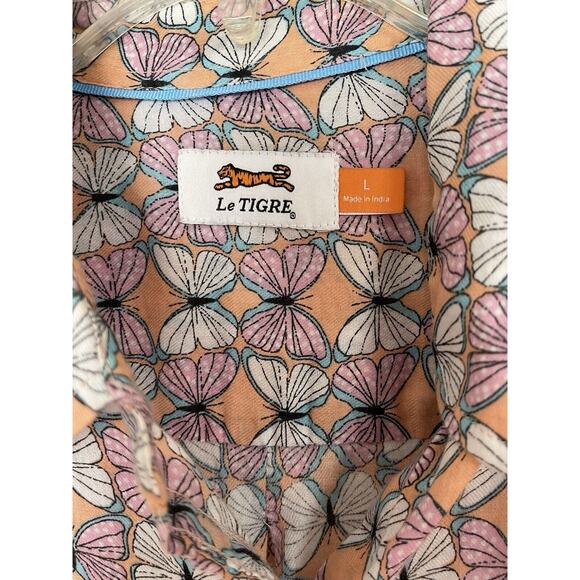 Le Tigre Butterfly Pattern Collared Button Down Blouse Long Sleeve Size Large - Picture 3 of 6